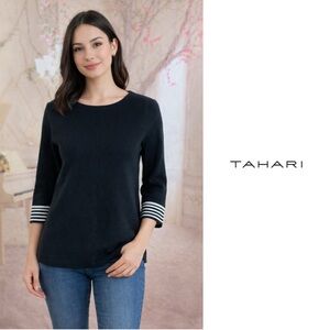NEW Tahari Black Striped Cuff Sweater